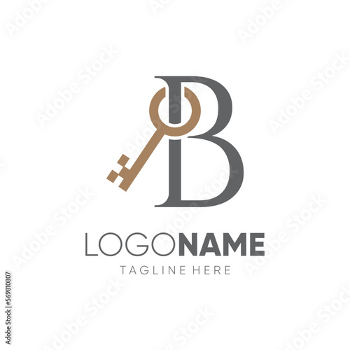 Initial Letter B Key Logo Design Vector Icon Graphic Emblem Illustration