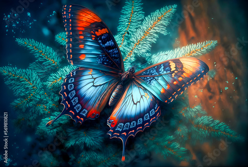 Butterfly surrounded by the colors of nature in this floral portrait - Generative AI