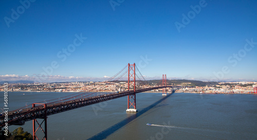 Landscape of the 25 April bridge and the city of Lisbon in the background - Portugal
