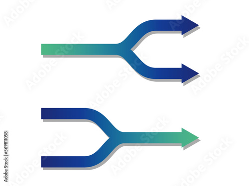 青と緑のグラデーションの二股に分かれている矢印と結合を表す矢印 photo