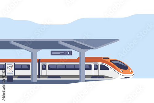 High speed intercity passenger train on the railway station. Vector illustration. photo