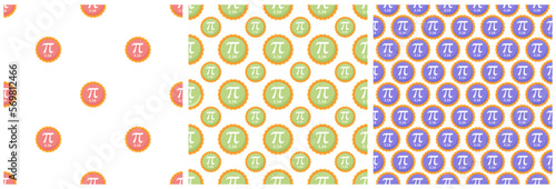 Set of Pi Day Seamless Pattern Design with Mathematical Constants or Baked Pie in Template Hand Drawn Cartoon Flat Illustration