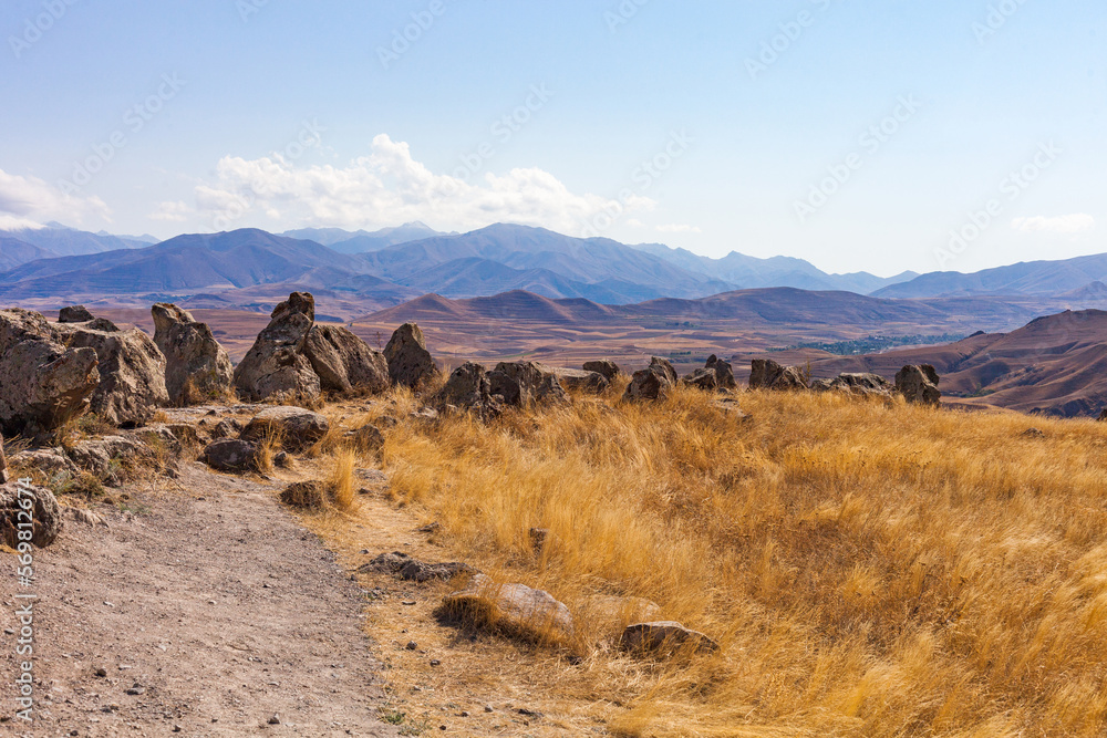 Standing stones in Zorats-Karer or Karahunj. Armenia.