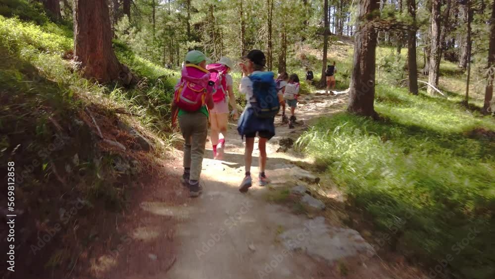 A group of children during a camp in the mountains A group of children during a camp in the mountains