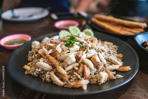 Photography Fried rice with full-loaded fresh chunks of crab, fried with high-temperature Chinese style for a smoked smell