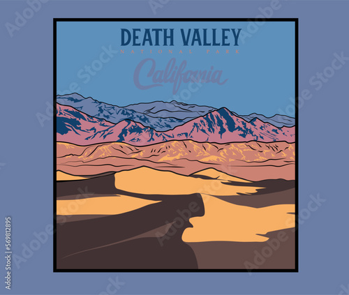 death valley california vector illustration, western desert print design, retro vintage print design, summer desert artwork with typography