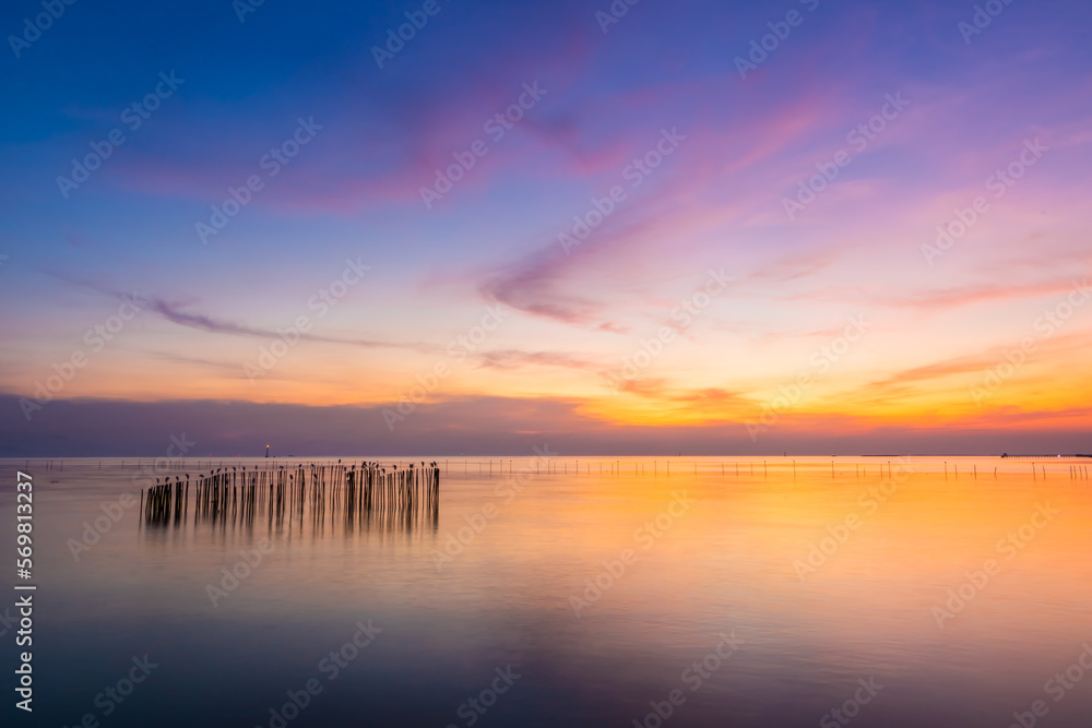 Landscape of sea coast during twilight time. Evening sunset. Landscape of sea coast during twilight time. Evening sunset.