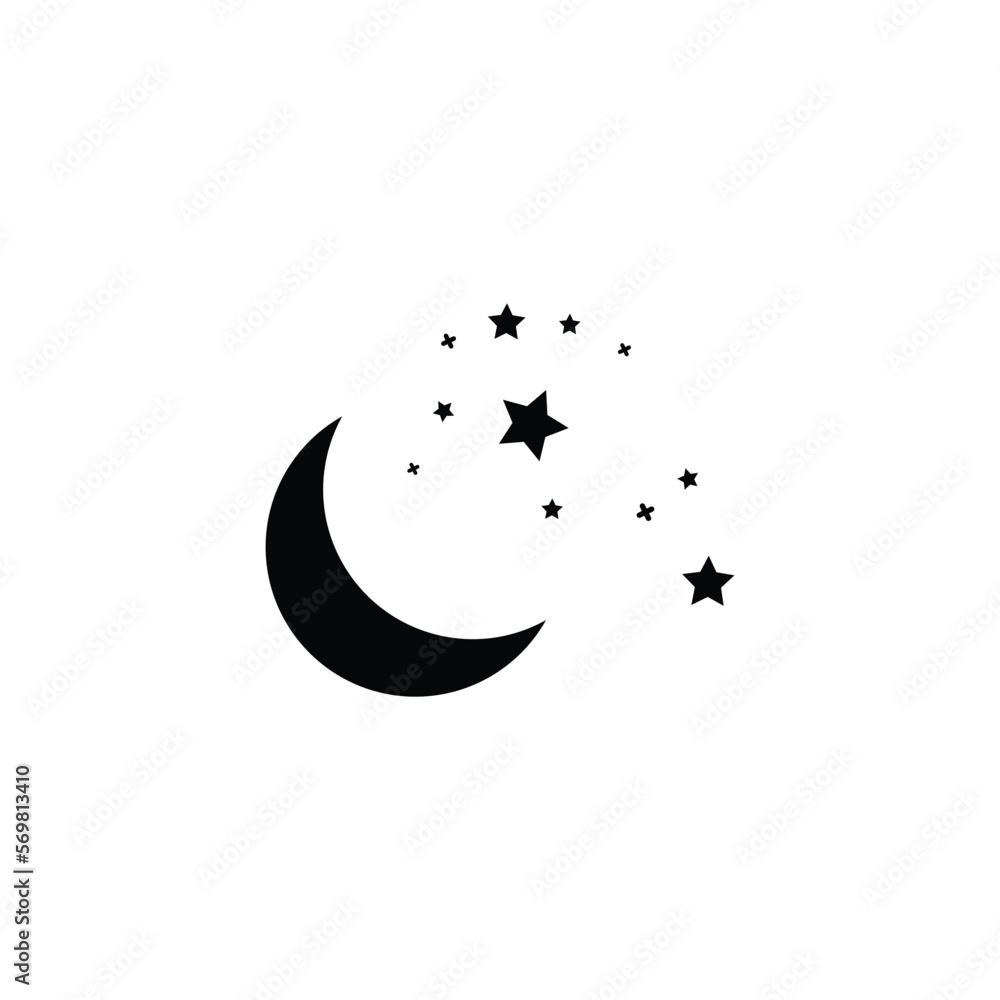 Moon and stars icon isolated. Flat design. Moon and star Icon isolated on white Background. Night symbol for your web site design, logo. Flat design. filled black symbol. Vector EPS 10. Moon and stars icon isolated. Flat design. Moon and star Icon isolated on white Background. Night symbol for your web site design, logo. Flat design. filled black symbol. Vector EPS 10.
