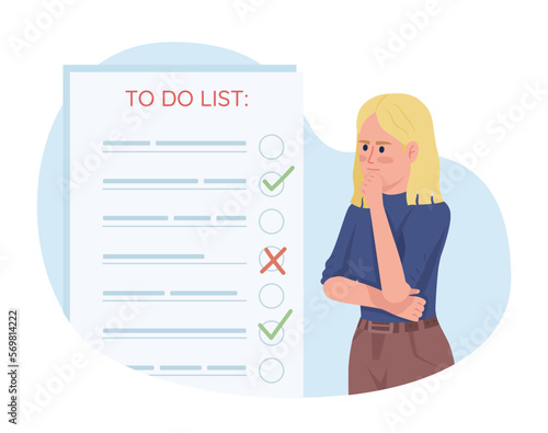 Prioritizing tasks in list flat concept vector illustration. Editable 2D cartoon character on white for web design. Agenda planning creative idea for website, mobile. Quicksand Medium font used