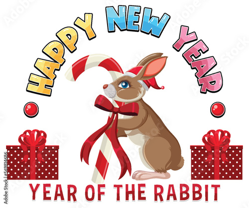 Fototapeta Naklejka Na Ścianę i Meble -  Happy New Year 2023 with cute rabbit