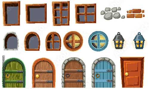 Set of part of house cartoon objects