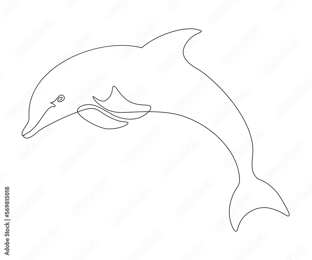 abstract dolphin, hand-drawn, continuous mono line, single line art, contour drawing