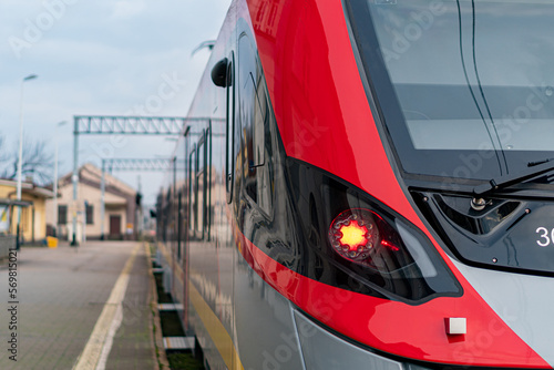 Modern Polish electric regional train's headlights