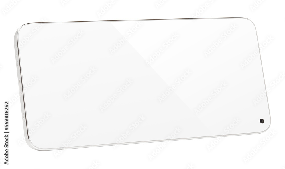 Modern white smartphone with white touch screen standing on the side. Smart phone on horizontal isolated on transparent background Modern white smartphone with white touch screen standing on the side. Smart phone on horizontal isolated on transparent background