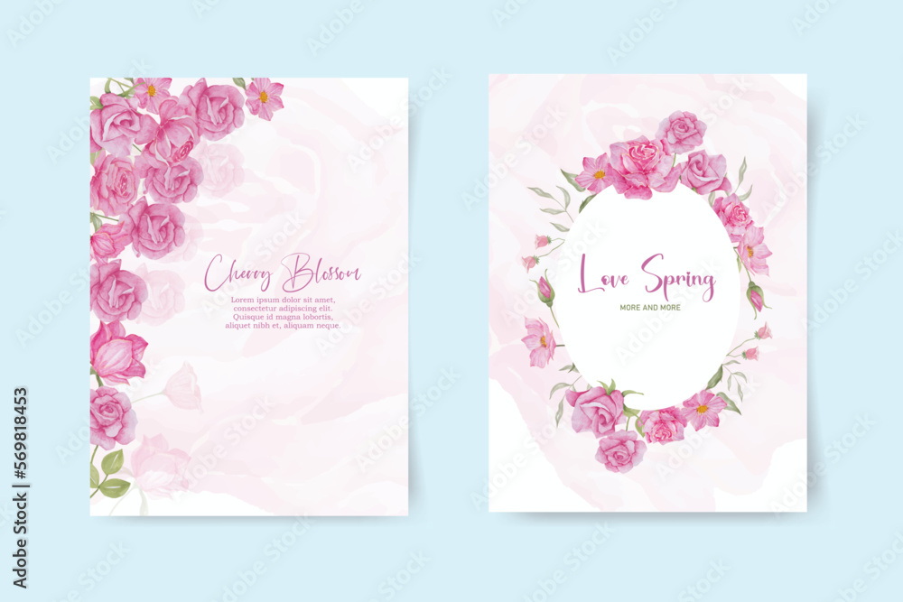 rose  blossom spring card set. modern watercolor vector illustration