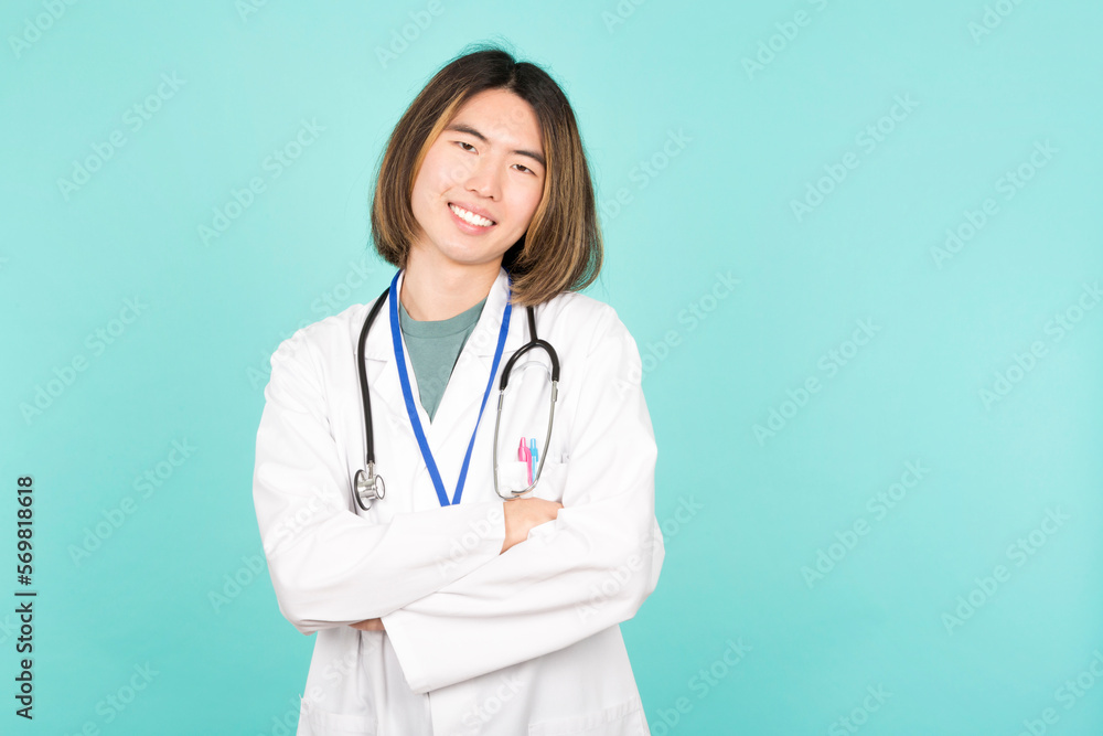Cool asian doctor looking at the camera with arms crossed Cool asian doctor looking at the camera with arms crossed