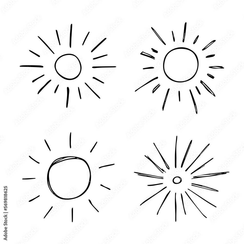Hand drawn abstract sun symbol. Summer doodle set. Vector elements for design Hand drawn abstract sun symbol. Summer doodle set. Vector elements for design