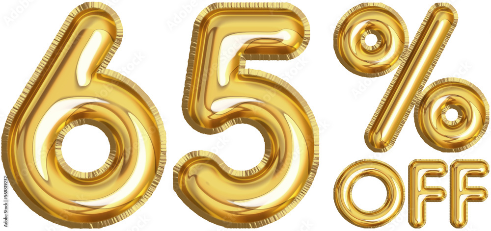 Golden balloon 65 Percent off Discount label Golden balloon 65 Percent off Discount label