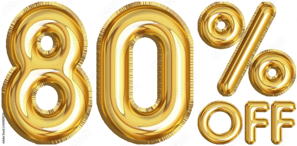 Golden balloon 80 Percent off Discount label Golden balloon 80 Percent off Discount label