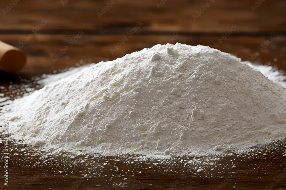 AI generated image of a pile of white flour on a table AI generated image of a pile of white flour on a table