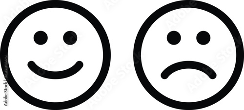 Happy and sad faces icons , line art vector icon for apps and websites . Smile and sad icons
