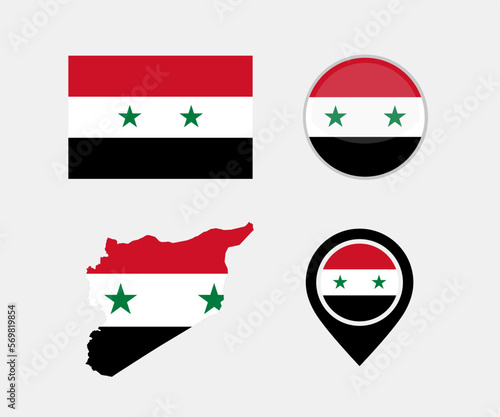 Syria flag vector set. Syria flag map country with National flag