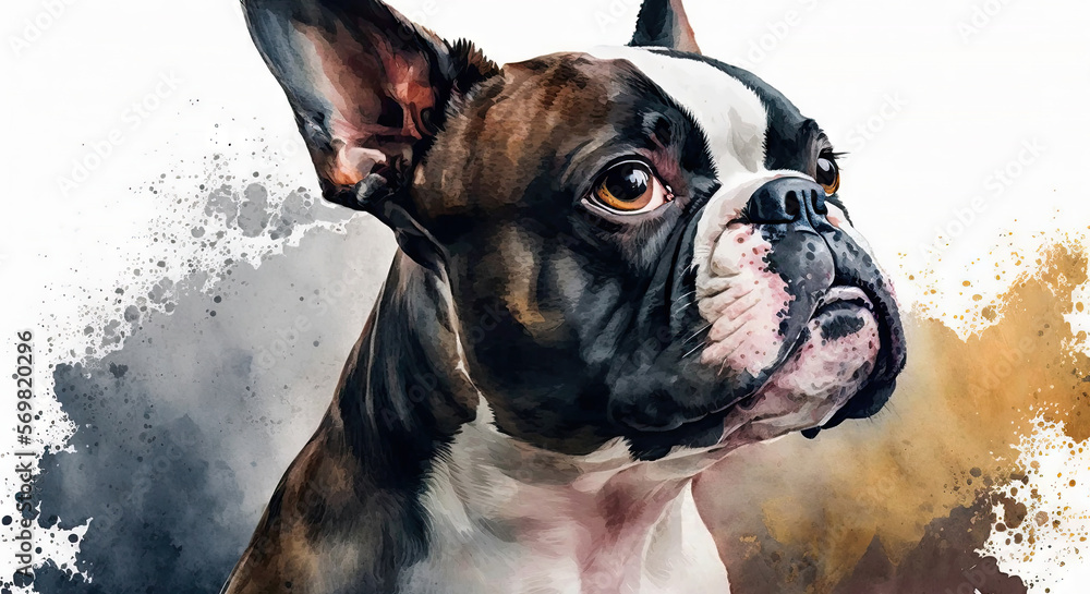 Boston Terrier Watercolor Painting - Generative AI