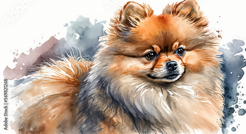 Pomeranian Watercolor Painting - Generative AI © Chrixxi