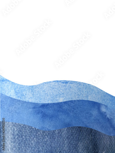 watercolor painting template wave abstract blue hand drawn texture. png white background. asian japan style. 
