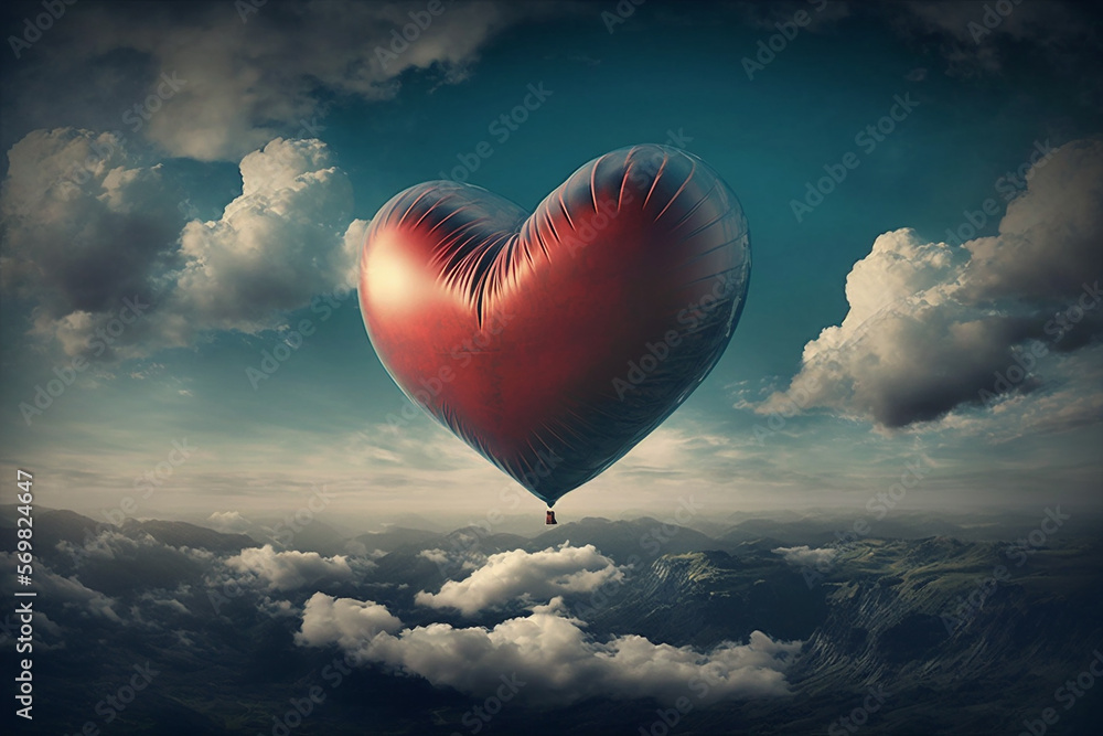 Fototapeta premium heart shaped balloon in the sky. Generative AI