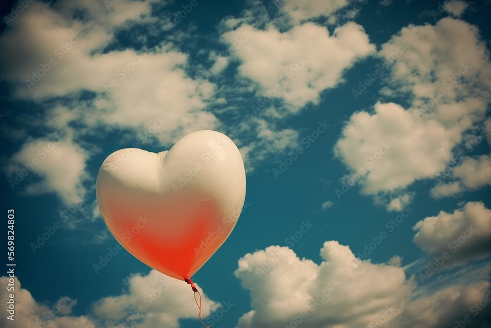 heart shaped balloon in the sky. Generative AI heart shaped balloon in the sky. Generative AI
