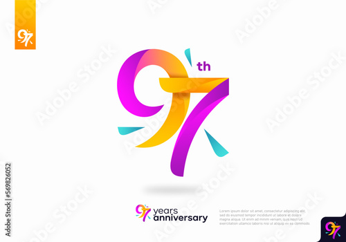 Number 97 logo icon design, 97th birthday logo number, 97th anniversary.