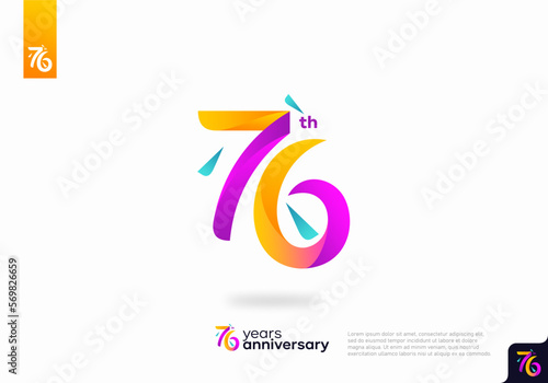 Number 76 logo icon design, 76th birthday logo number, 76th anniversary.