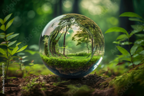 Concept save the world and environment, Earth day, natural green forest background.