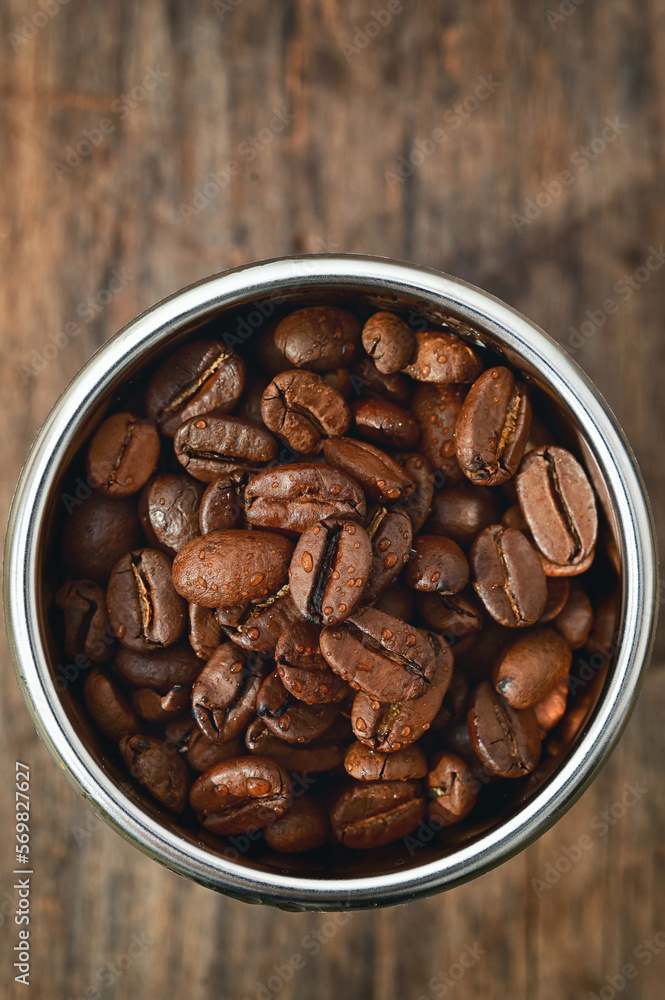 Roasted coffee beans in Coffee Machine Filter