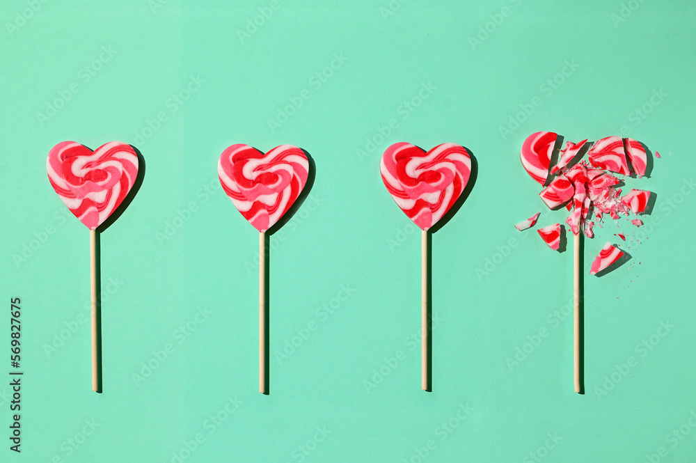 Line Formation Lollipop In Shape Of Heart and Last One Broken