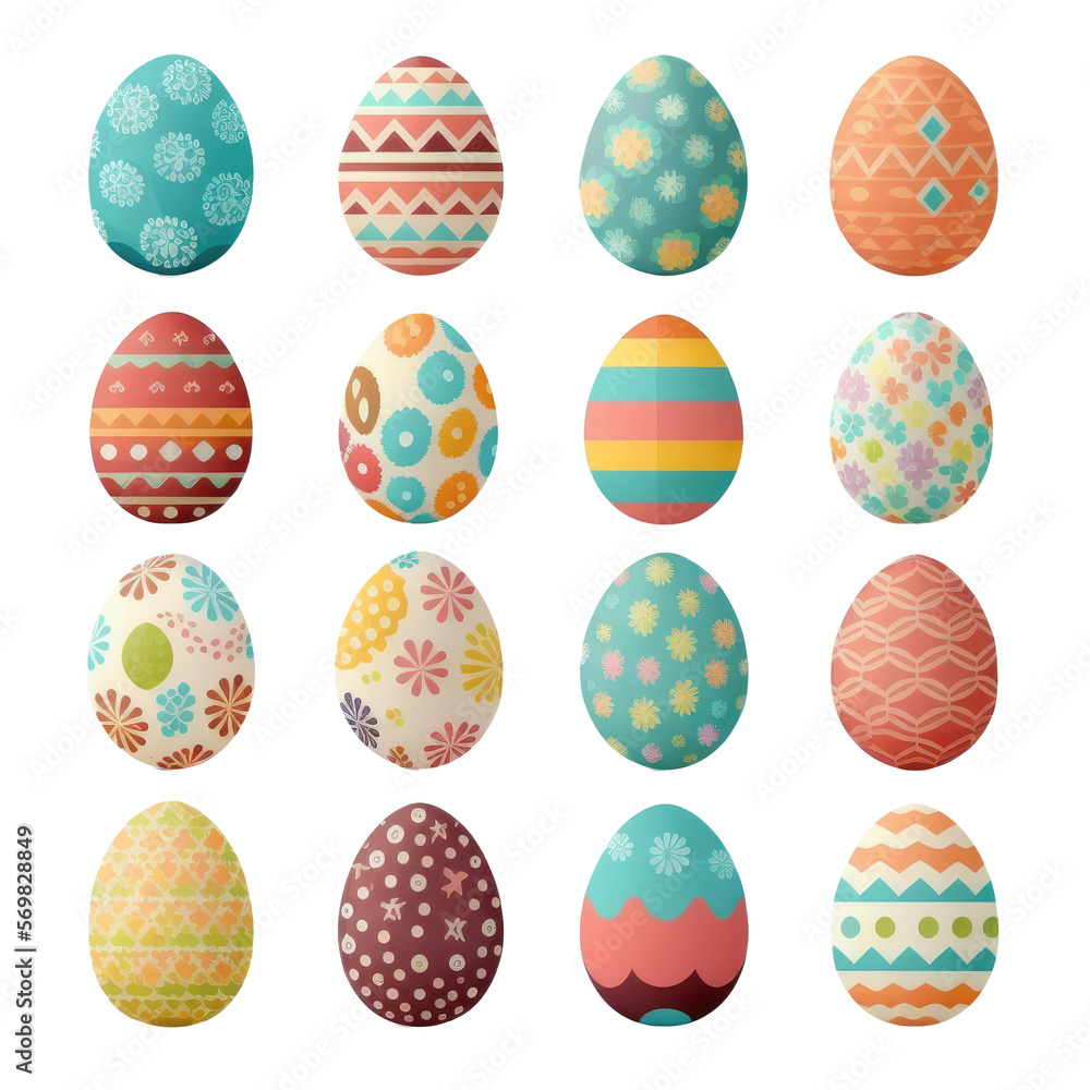 Set of  on painted easter eggs transparent PNG, elements, illustrations, isolated, Generative AI