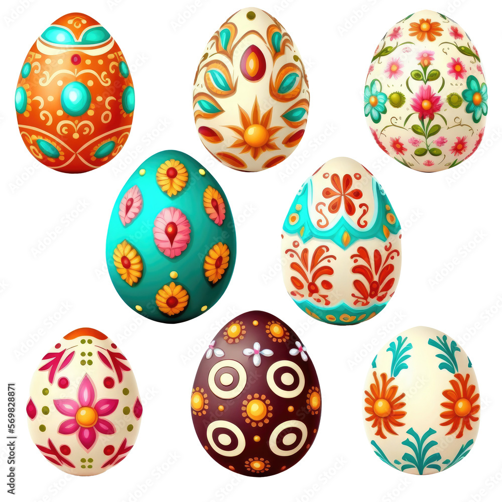 Set of on painted easter eggs transparent PNG, elements, illustrations, isolated, Generative AI Set of on painted easter eggs transparent PNG, elements, illustrations, isolated, Generative AI