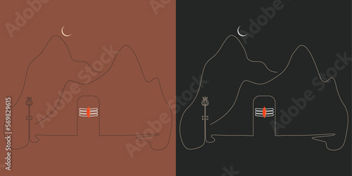 abstract minimal shiva linga one line art with trishul and crescent moon. conceptual design for home decor, card, banner and Hindu festival Maha Shivratri.