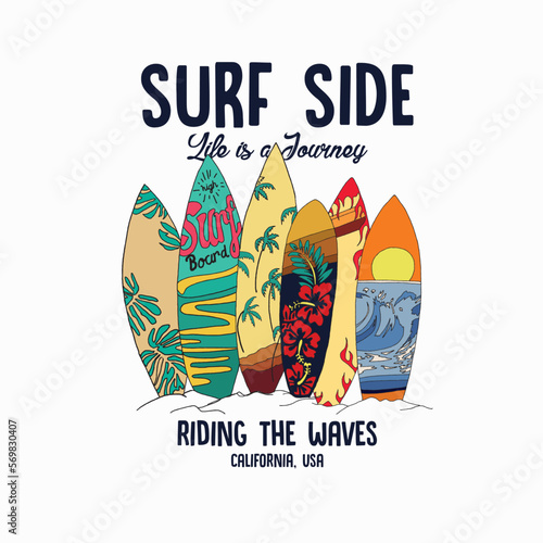 surfing summer illustration beach and wave