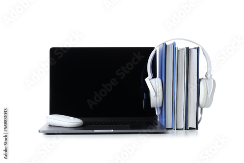 Concept of books vs technology, isolated on white background