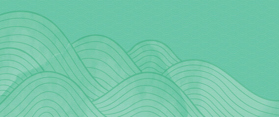 Gordijnen Koraalgroen Luxury abstract line art background vector. Wallpaper design with oriental japanese pattern style, watercolor, wave line texture. Design illustration for decoration, wall decor, card, poster, banner.  © TWINS DESIGN STUDIO