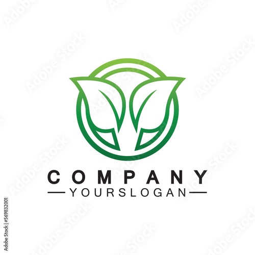Simple leaf logo inside circle with minimal line art design style