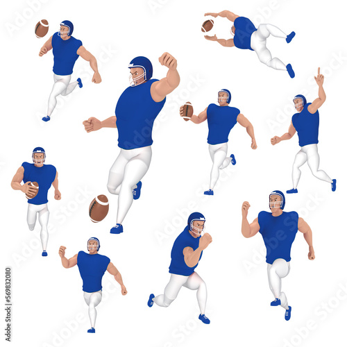 Isometric sport characters american football players . 3d rendering of Football players.