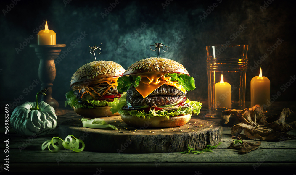 Burgers on dark background