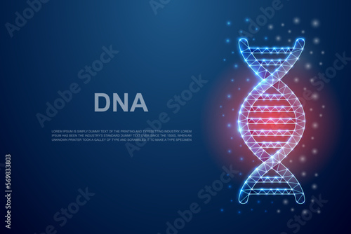 DNA spiral with damaged segments. Broken DNA spiral low poly symbol. Biotech design illustration concept. Polygonal genetic helix illustration