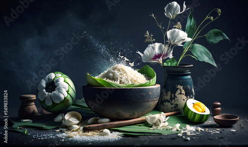Rice on dark background