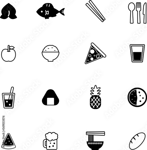 食べ物のシンプルなモノクロイラスト