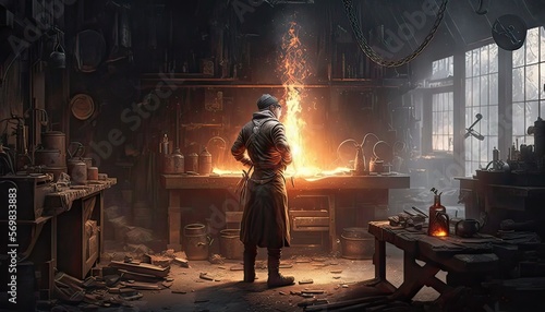 Obraz na płótnie Dwarf blacksmith crafting a masterful weapon