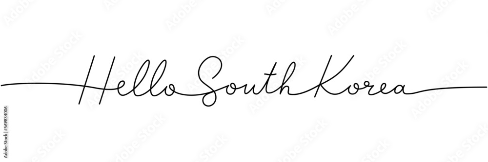 Hello South Korea - word with continuous one line. Minimalist drawing of phrase illustration. South Korea country - continuous one line illustration.